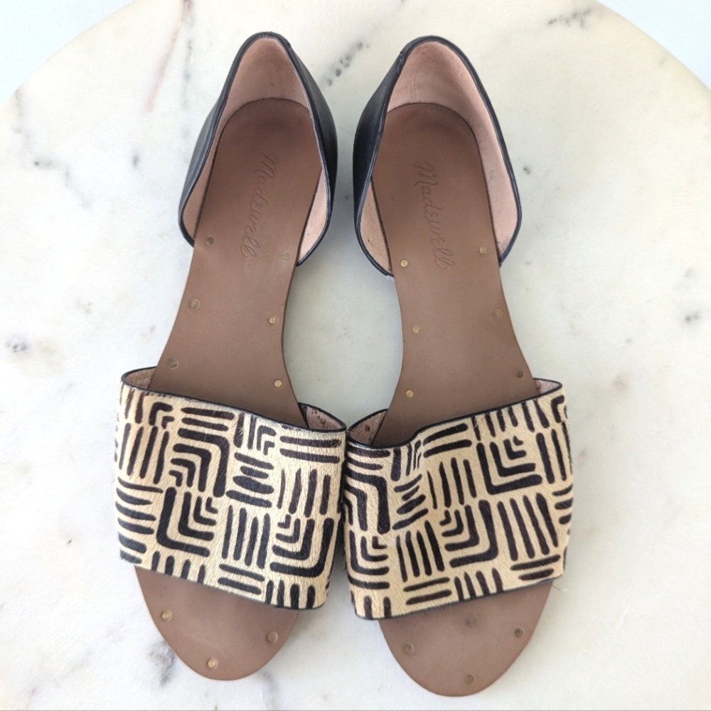 Madewell Thea Geometric Printed Calf Hair Leather Open Toe Flats - Picture 2 of 11